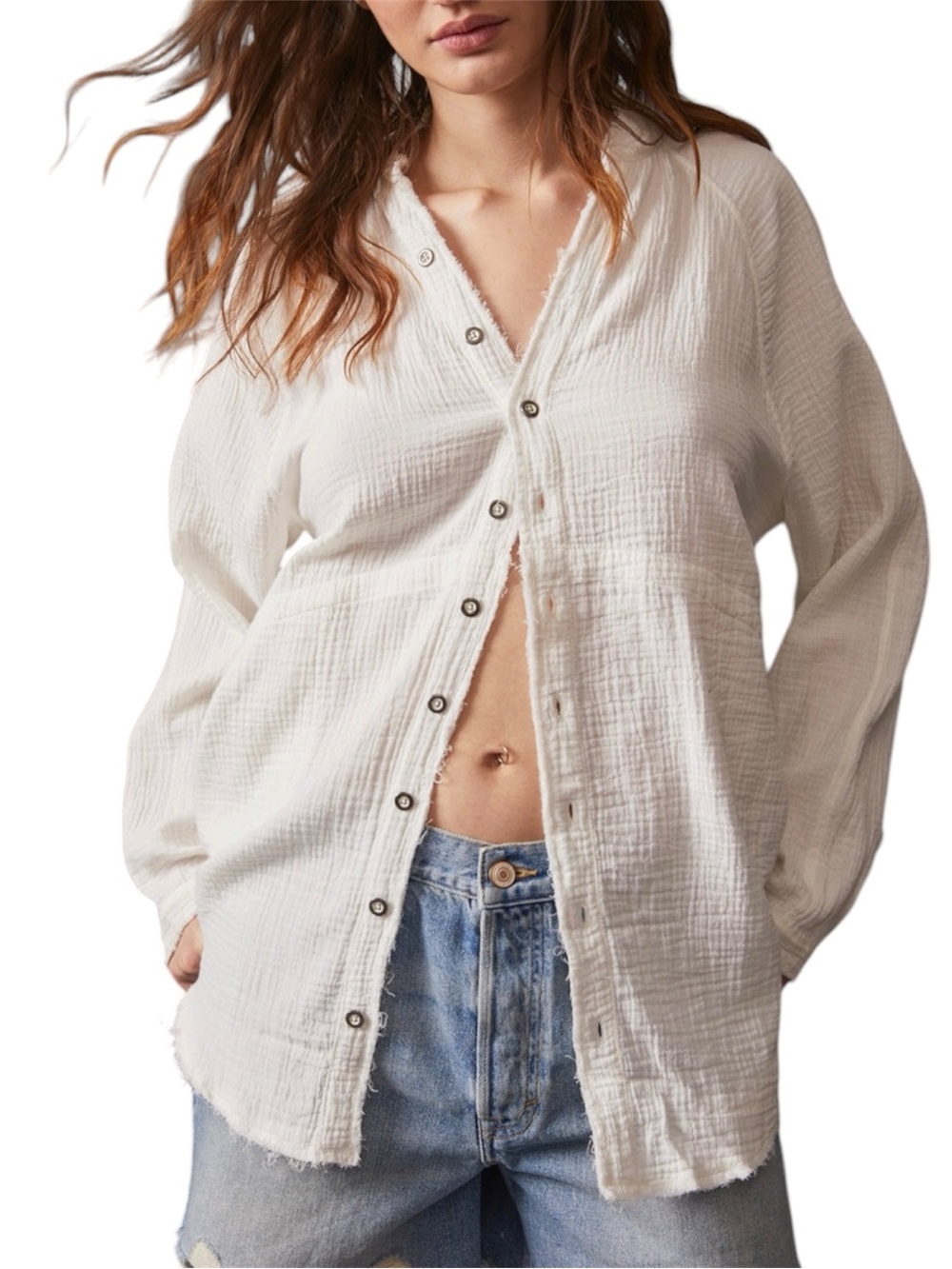 FREE PEOPLE SUMMER DAYDREAM COTTON BUTTON DOWN TOP WOMENS SIZE LARGE